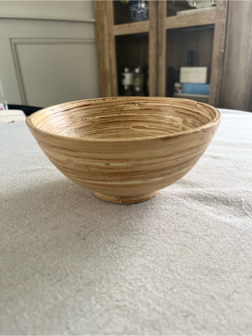 Vintage Spun Bamboo Wood Bowl - Mid-Century Modern Home Decor